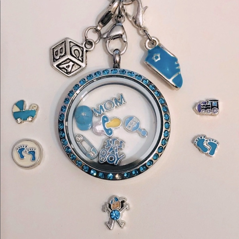 NWT IT'S A BOY Stainless Steel & Blue Crystal Living Locket